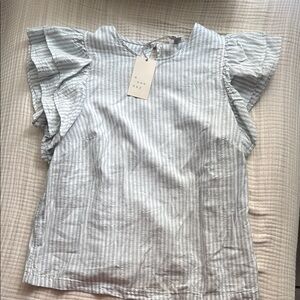 A New Day Blue and White Flutter Sleeve Blouse